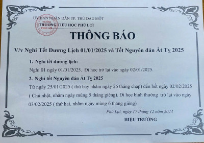 Thông báo lịch nghỉ tết dương lịch và tết Nguyên đán Ất Tỵ 2025