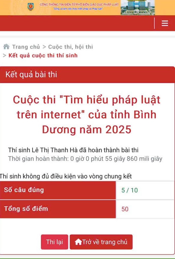 CĐV CĐCS th Phú Lợi tham gia cuộc thi tìm hiểu pháp luật trên internet tỉnh Bình Dương năm 2025.
